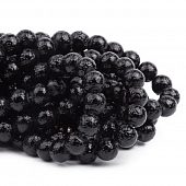 Бусина стеклянная "Метеорит" черная - шар, 8 мм.