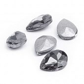 Стразы серые "Капля", 10х7 мм.