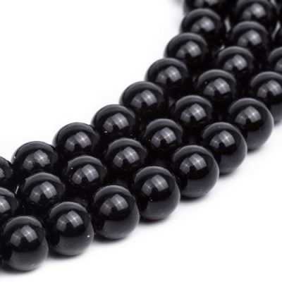 Бусина стеклянная глазурованная черная - бусина шар, 6 мм.