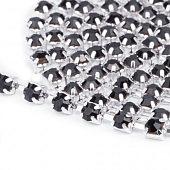 Цепь серебристая стразовая черная, 3.5 мм.