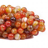 Агат полосатый граненый оранжевый - бусина шар, 14 мм.