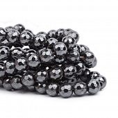 Гематит граненый черный - бусина шар, 8 мм.