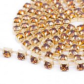 Цепь золотистая стразовая янтарная, 3.5 мм.