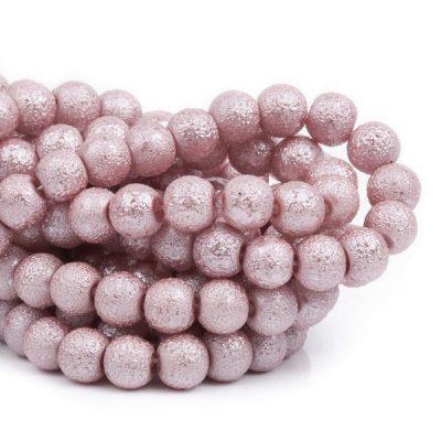 Бусина стеклянная "Метеорит" розовая - шар, 8 мм.