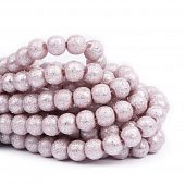 Бусина стеклянная "Метеорит" розово-бежевая - шар, 8 мм.