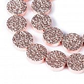 Гематит немагнитный "Мятая фольга" розовое золото - бусина круг, 12 мм.