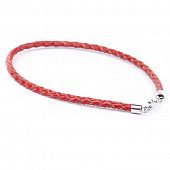 Браслет плетеный кожаный красный