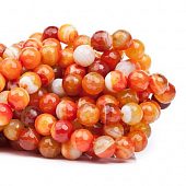 Агат полосатый граненый ярко-оранжевый - бусина шар, 12 мм.