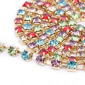 Цепь золотистая стразовая разноцветная, 3.5 мм.