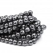 Гематит синтетический граненый черный - бусина шар, 8 мм.