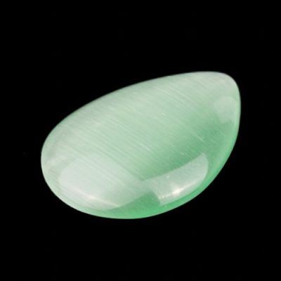 Стеклянный кабошон "Шелк" (капля) зеленый, 18x13x3 мм.