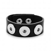 Браслет кожаный Chunk черный на 3 кнопки