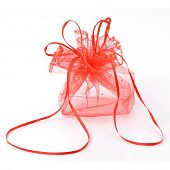 Мешочек из органзы большой красный с блестками