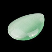 Стеклянный кабошон "Шелк" (капля) зеленый, 18x13x3 мм.