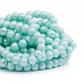 Бусина стеклянная "Метеорит" голубая - шар, 8 мм.