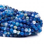 Агат полосатый граненый синий - бусина шар, 6 мм.